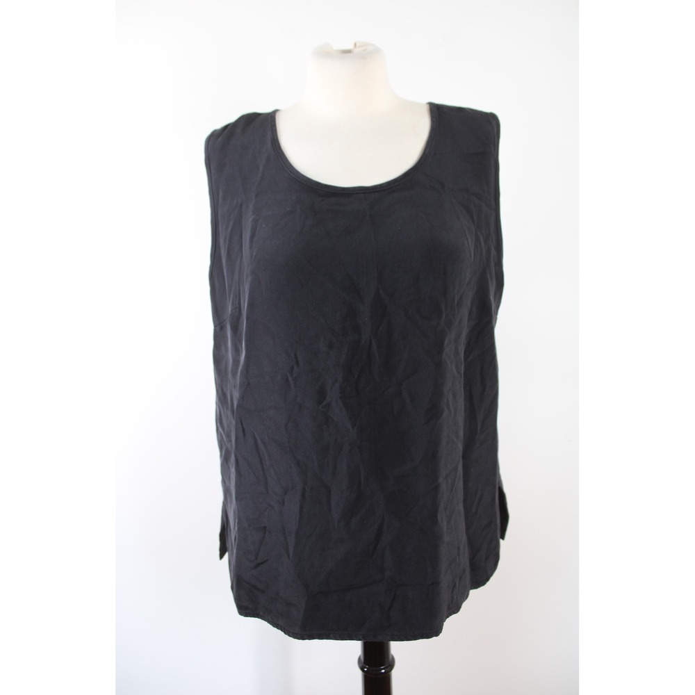 Caroline Rose XL Black Silk Tank Top Sleeveless Scoop Neck Side Slit Made in USA